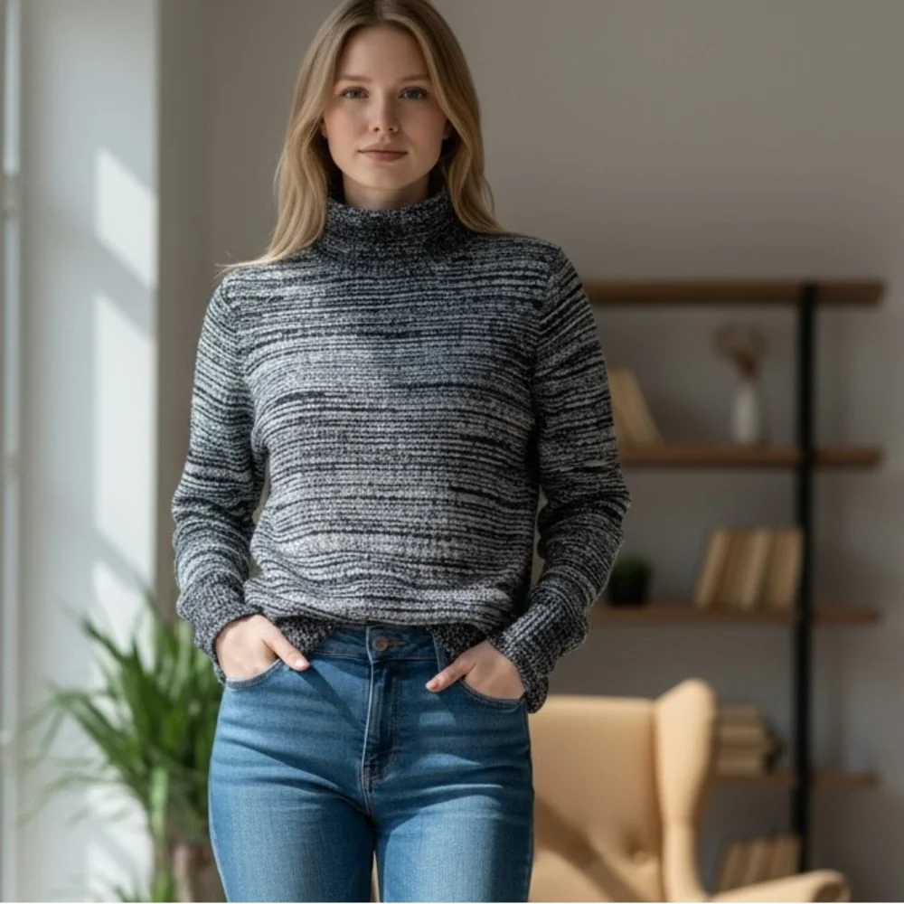 NWT J.CREW Space Dye Turtleneck Wool  Sweater Small